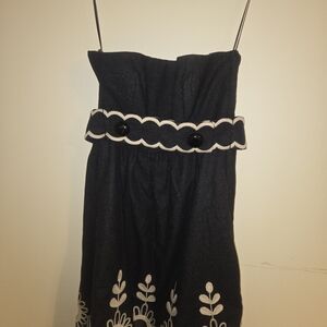 Tibi Charcoal Strapless Dress with Ivory Detailing